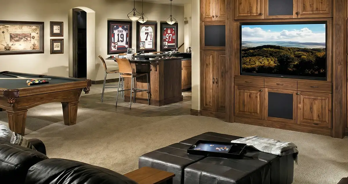 finished basement remodeling project transforming a basement into a comfortable living space in Naperville, IL