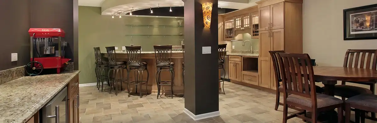 modern basement remodeling with custom finishes and open layout in a home in Naperville, IL