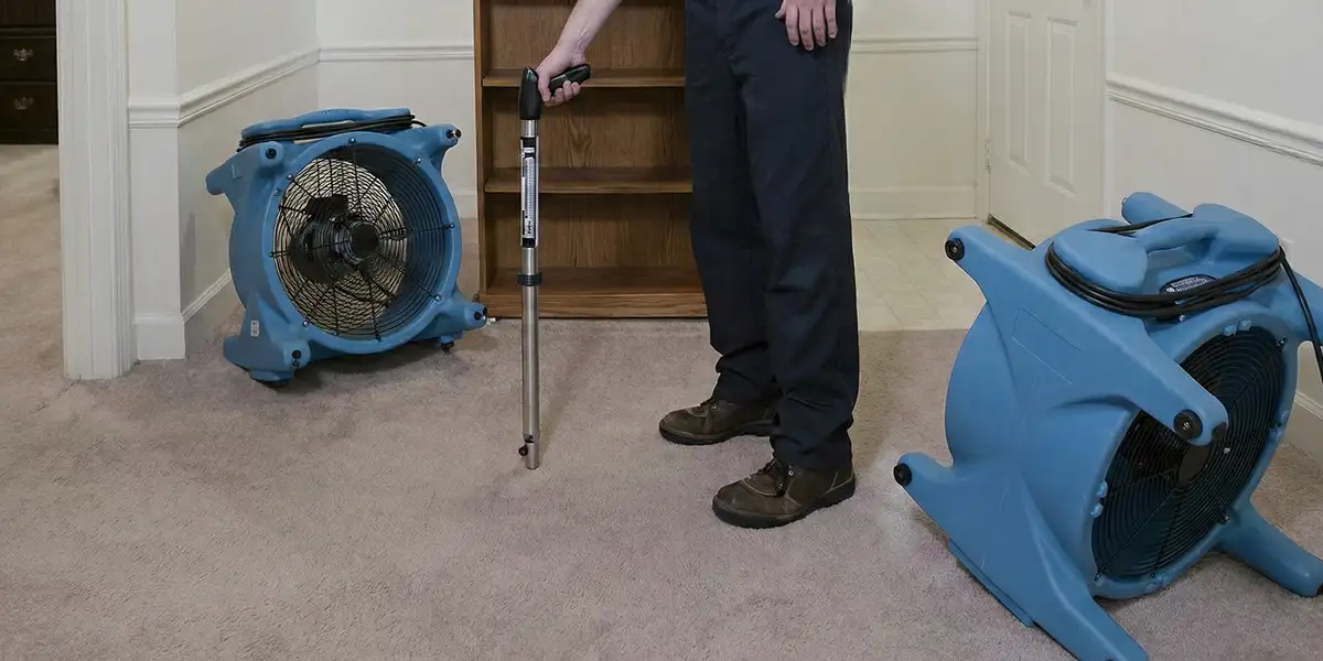 emergency water removal equipment deployed to dry a flooded residential interior in Naperville, IL