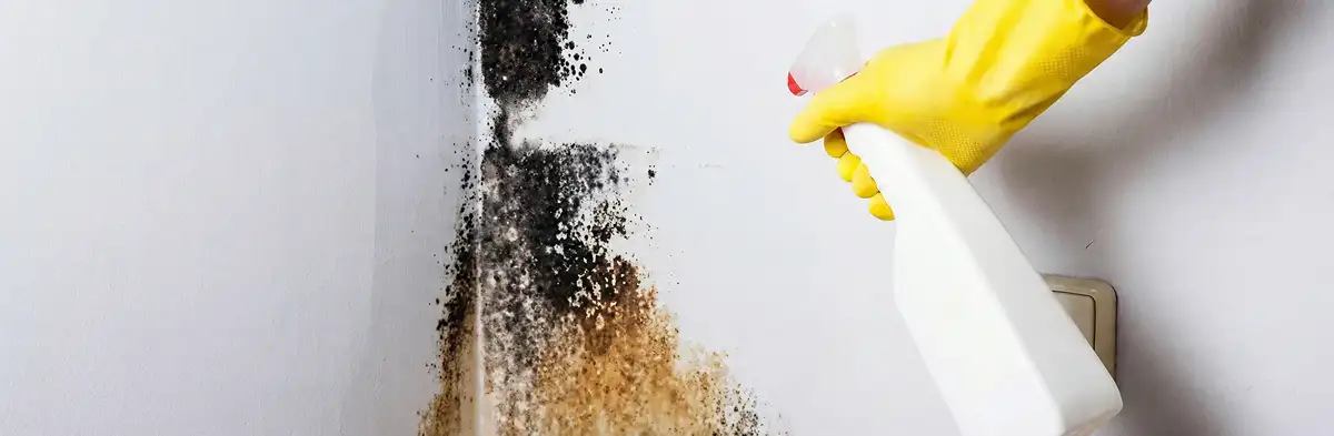 visible mold growth on an interior wall being treated during mold removal service in Naperville, IL