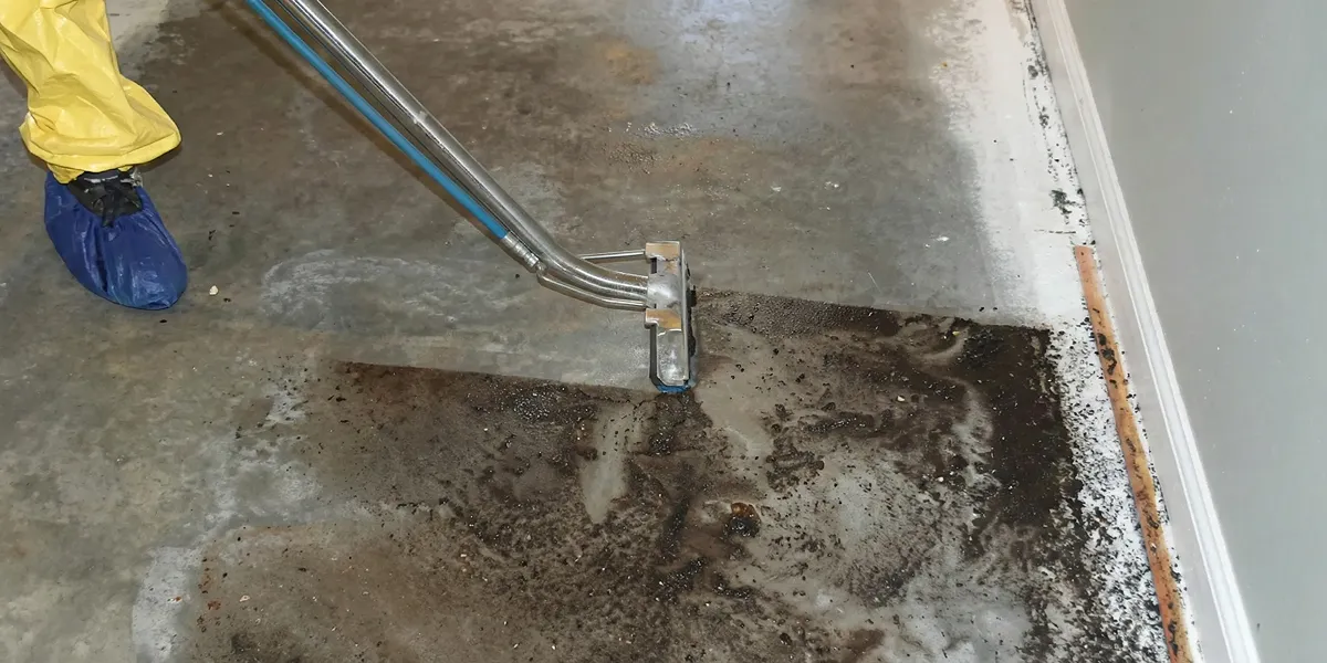 sewage removal technicians extracting contaminated wastewater from a residential floor in Naperville, IL
