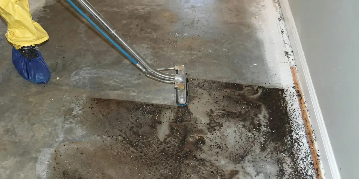 sewage removal technicians extracting contaminated wastewater from a residential floor in Naperville, IL