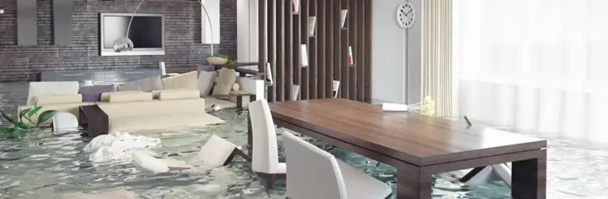 home interior affected by water damage with flooded floors and displaced furniture in Naperville, IL