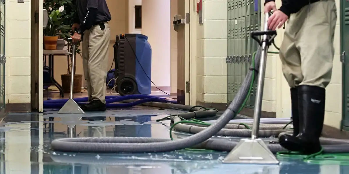 water damage restoration technicians performing professional water extraction inside a property in Naperville, IL